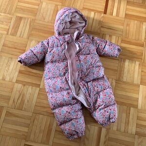 Baby Gap down snowsuit pink Floral 12-18 months